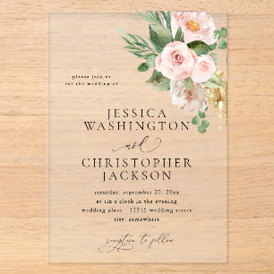 Invitations En Acrylique Mariage Floral Champagne & Rose