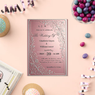 Invitations En Acrylique Mariage Floral Chic Rose Pâle Blanc Argent Luxueux