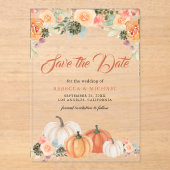 Invitations En Acrylique Mariage floral Citrouille rustique Enregistrer la  (Recto)