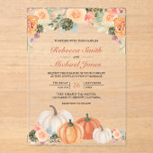 Invitations En Acrylique Mariage Floral d'Automne aux Citrouilles à l'Aquar (Recto)