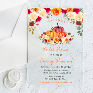 Invitations En Acrylique Mariage Floral d'Automne Citrouilles Orange