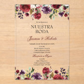 Invitations En Acrylique Mariage Floral de Bourgogne (Recto)