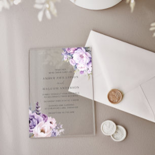 Invitations En Acrylique Mariage Floral de Brume de Lavande Enchantée