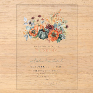 Invitations En Acrylique Mariage Floral de Citrouille de Tomber d'Humeur