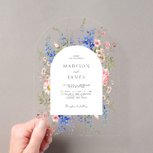 Invitations En Acrylique Mariage Floral de Fleur Sauvage Bohème Minimaliste