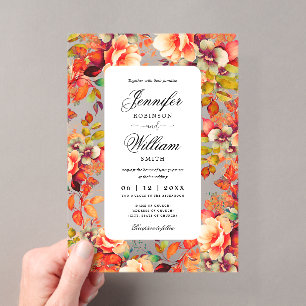 Invitations En Acrylique Mariage Floral de Jardin Automnal Romantique