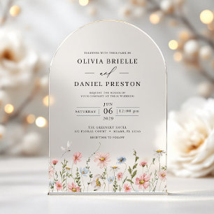 Invitations En Acrylique Mariage Floral de Jardin de Fleurs Sauvages Bohème