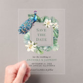 Invitations En Acrylique Mariage floral de paon indien Enregistrer la date (In situ (ordinateur de poche))