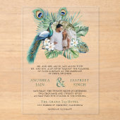Invitations En Acrylique Mariage floral de paon indien tropical (Recto)