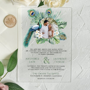 Invitations En Acrylique Mariage floral de paon indien tropical