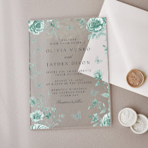 Invitations En Acrylique Mariage Floral de Sage Vert Vintage Enchanté