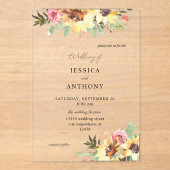 Invitations En Acrylique Mariage floral de tournesol d'été (Recto)