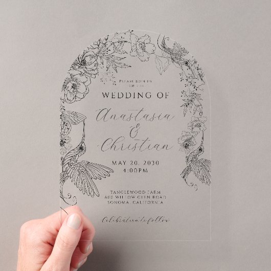 Invitations En Acrylique Mariage Floral Dessiné à la Main (In situ (ordinateur de poche))
