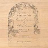 Invitations En Acrylique Mariage Floral Dessiné à la Main (Recto)