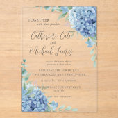 Invitations En Acrylique Mariage Floral d'Hydrangea Bleu  (Recto)
