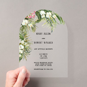 Invitations En Acrylique Mariage floral d'orchidée blanche tropicale à l'aq