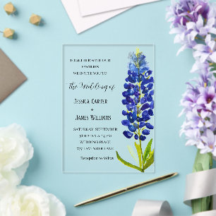 Invitations En Acrylique Mariage Floral Élégant à l'Aquarelle avec des Bleu
