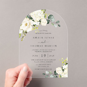 Invitations En Acrylique Mariage Floral Élégant Blanc Ivoire 