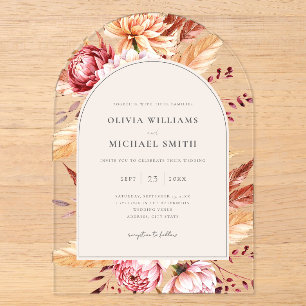 Invitations En Acrylique Mariage Floral Élégant Bohème Chic