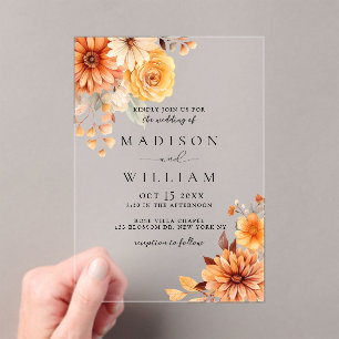 Invitations En Acrylique Mariage Floral Élégant de Marguerite d'Automne