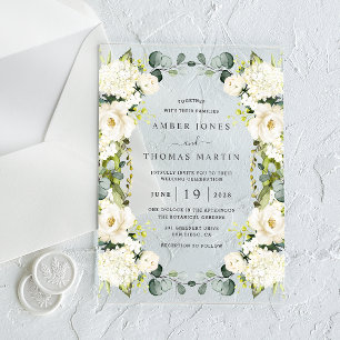 Invitations En Acrylique Mariage Floral Élégant en Ivoire Clair