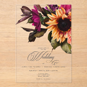 Invitations En Acrylique Mariage Floral Élégant et Lumineux au Coucher du S