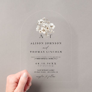 Invitations En Acrylique Mariage Floral Élégant Monogramme Rustique
