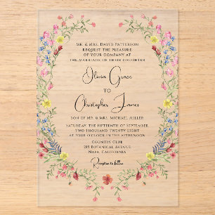 Invitations En Acrylique Mariage Floral Élégant Romantique Aquarelle