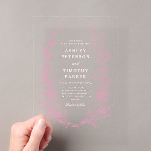 Invitations En Acrylique Mariage Floral Élégant Toile Rose Française