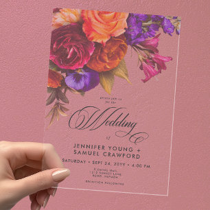 Invitations En Acrylique Mariage Floral Élégant Transparent Vibrant