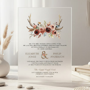 Invitations En Acrylique Mariage Floral en Terracotta avec Bois de Cerf Boh