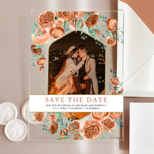 Invitations En Acrylique Mariage floral en terre cuite Enregistrer la date