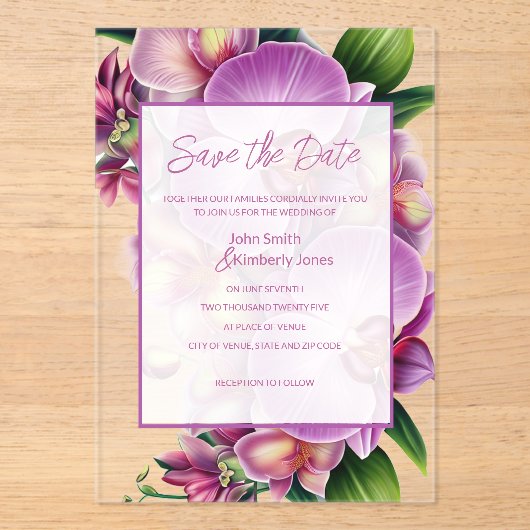 Invitations En Acrylique Mariage floral Enregistrer la date (Recto)