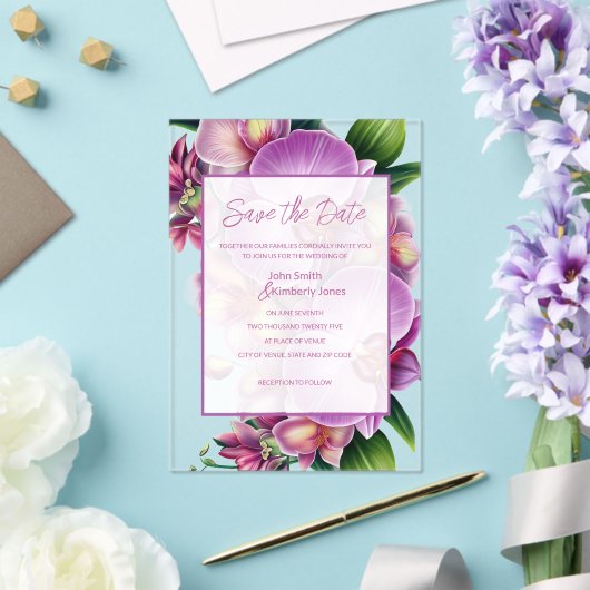 Invitations En Acrylique Mariage floral Enregistrer la date (Insitu (Mariage))