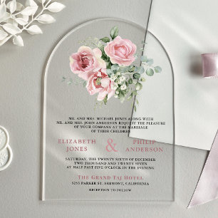 Invitations En Acrylique Mariage Floral Eucalyptus Rose Pâle