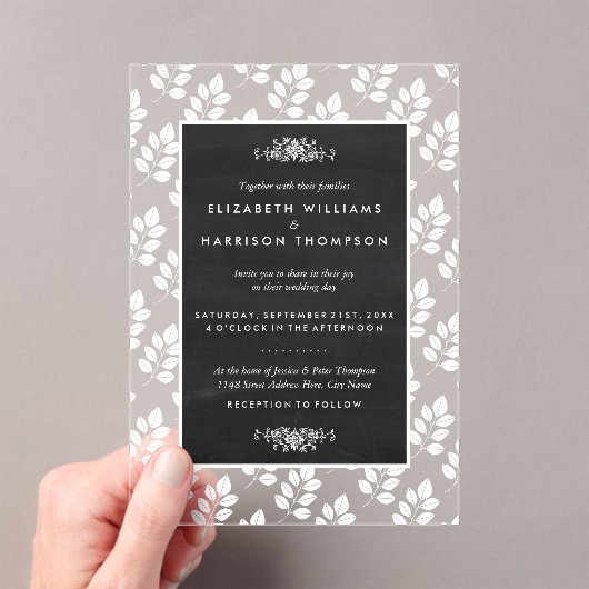 Invitations En Acrylique Mariage Floral Feuille Tableau (In situ (ordinateur de poche))