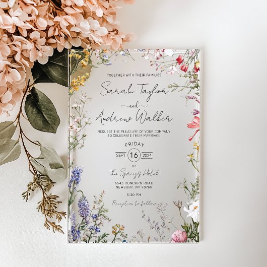Invitations En Acrylique Mariage Floral Fleur sauvage rustique