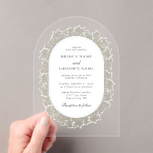 Invitations En Acrylique Mariage floral Gypsophile souffle de bébé Monogram