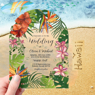 Invitations En Acrylique Mariage Floral Hawaïen à l'Aquarelle Tropicale