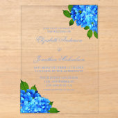 Invitations En Acrylique Mariage Floral Hydrangea Bleu (Recto)
