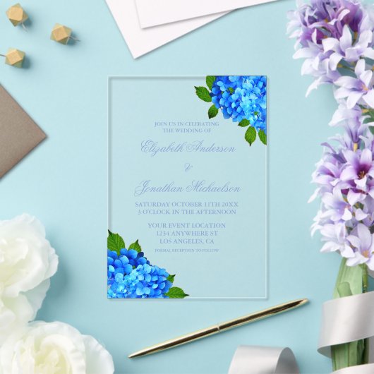 Invitations En Acrylique Mariage Floral Hydrangea Bleu (Insitu (Mariage))