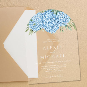 Invitations En Acrylique Mariage Floral Hydrangea Bleu Élégant