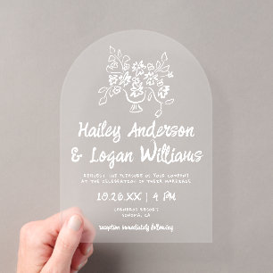 Invitations En Acrylique Mariage Floral Illustré Fantaisiste