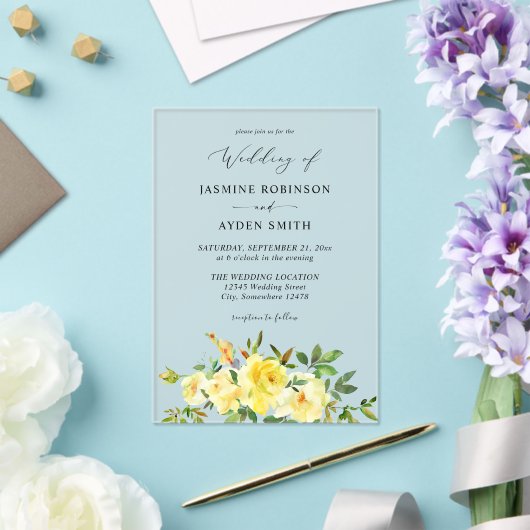 Invitations En Acrylique Mariage floral jaune (Insitu (Mariage))