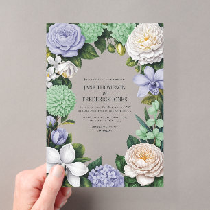 Invitations En Acrylique Mariage Floral Lavande, Vert Menthe et Blanc
