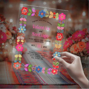 Invitations En Acrylique Mariage floral mexicain moderne