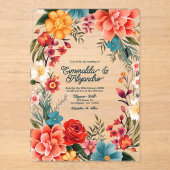 Invitations En Acrylique Mariage Floral mexicain transparent (Recto)