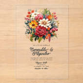 Invitations En Acrylique Mariage Floral mexicain transparent (Recto)