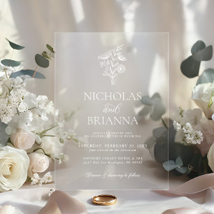 Invitations En Acrylique Mariage Floral Minimaliste Moderne Noir et Blanc