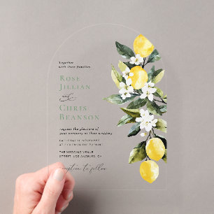 Invitations En Acrylique Mariage Floral Moderne au Citron